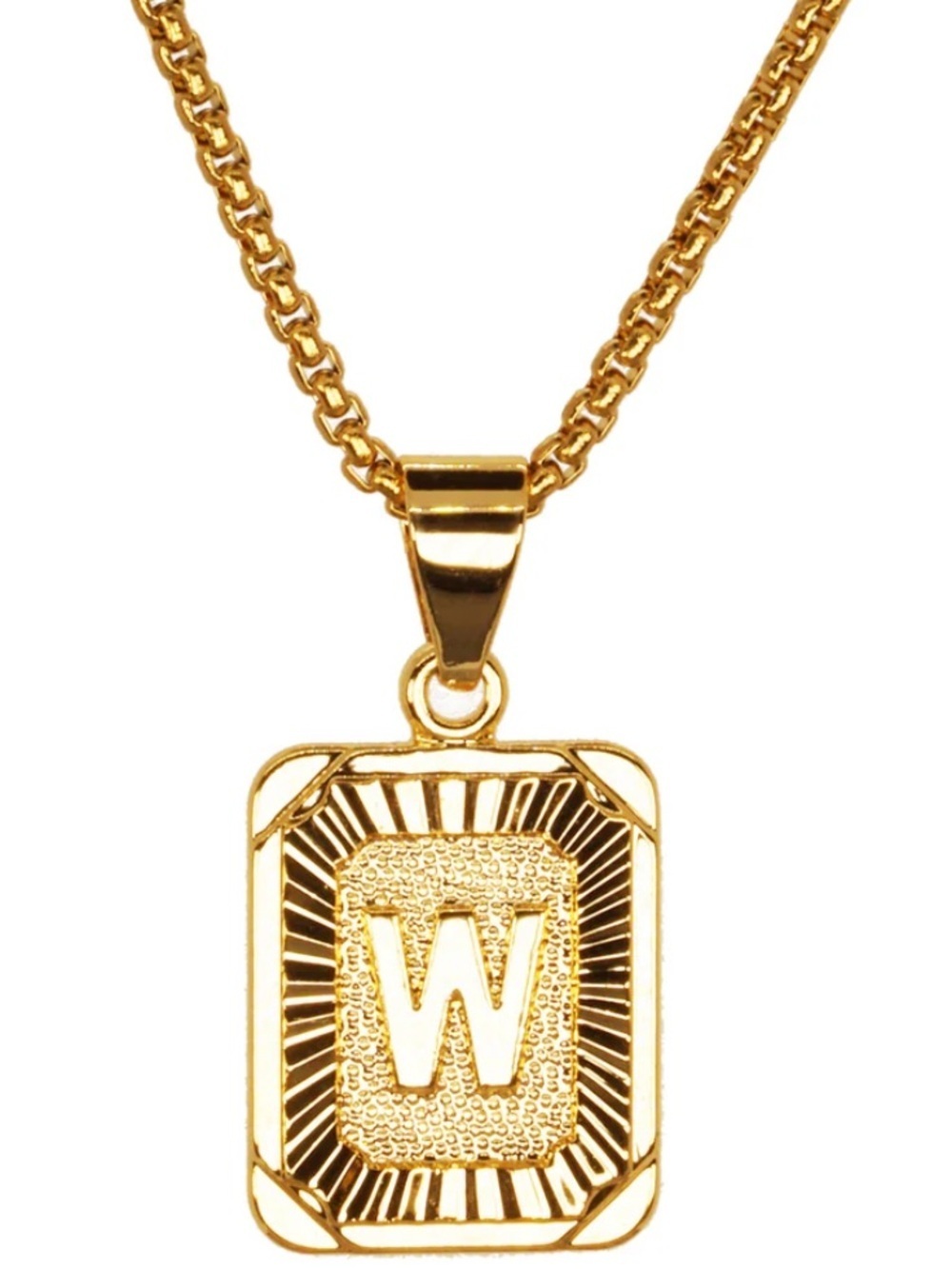 Gold Initial W Pendant Rectangle Necklace Women's Jewelry
